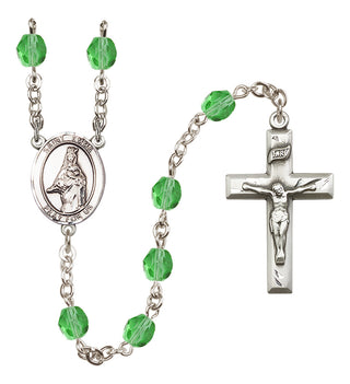 Silver Plated 6mm Fire Polished Saint Emma Uffing Rosary in Peridot