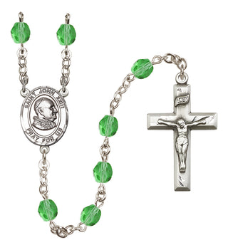 Silver Plated 6mm Fire Polished Saint John Xxiii Rosary in Peridot