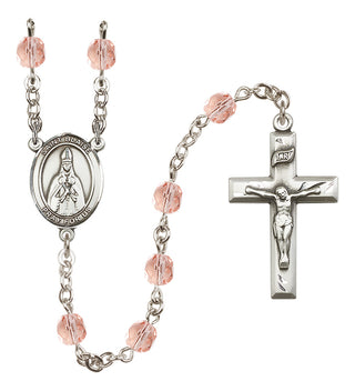 Silver Plated 6mm Fire Polished Saint Blaise Rosary in Pink