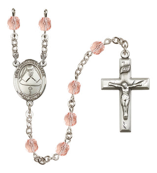 Silver Plated 6mm Fire Polished Saint Katharine Drexel Rosary in Pink