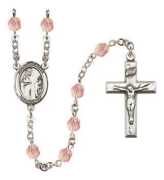 Silver Plated 6mm Fire Polished Saint Brendan the Navigator Rosary in Pink