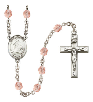 Silver Plated 6mm Fire Polished Saint Charles Borromeo Rosary in Pink