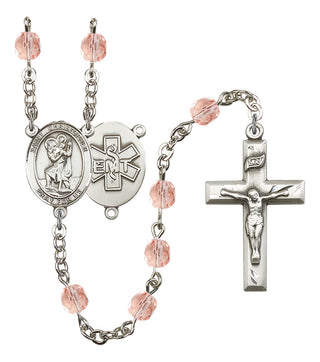 Saint Christopher and EMT Rosary with Pink Beads