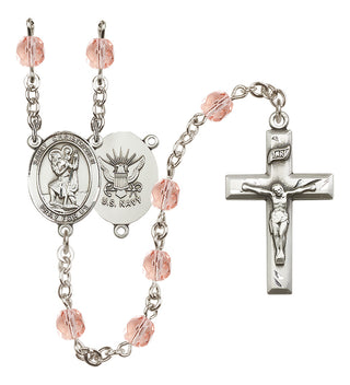 Silver-Plated 6mm Saint Christopher / Navy Rosary