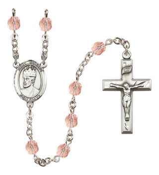 Silver Plated 6mm Fire Polished Saint Edward the Confessor Rosary in Pink