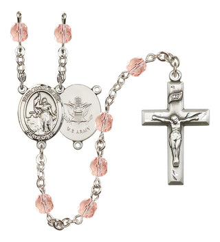 Silver Plated 6mm Fire Polished Saint Joan of Arc / Army Rosary in Pink