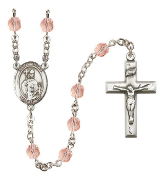 Silver Plated 6mm Fire Polished Saint Kilian Rosary in Pink