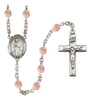 Silver Plated 6mm Fire Polished Saint Juan Diego Rosary in Pink