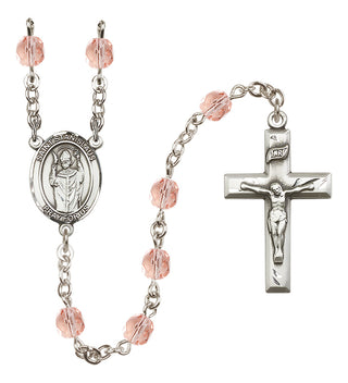 Silver Plated 6mm Fire Polished Saint Stanislaus Rosary in Pink