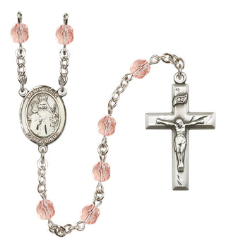 Silver Plated 6mm Fire Polished Maria Stein Rosary in Pink