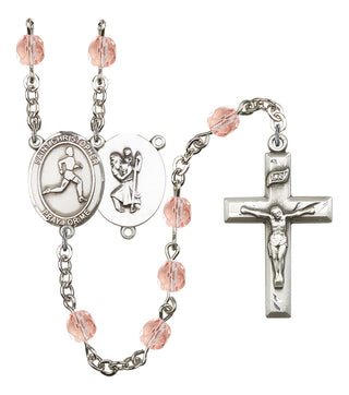 Saint Christopher and Track & Field Rosary with Pink Beads
