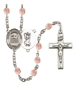 Saint Christopher and Swimming Rosary with Pink Beads