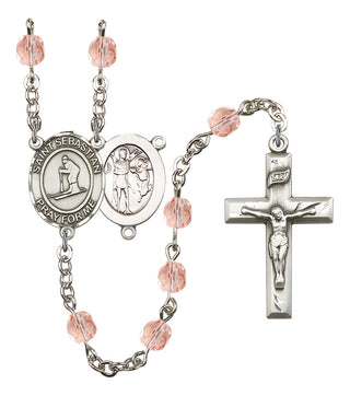 Saint Sebastian and Skiing Rosary with Pink Beads