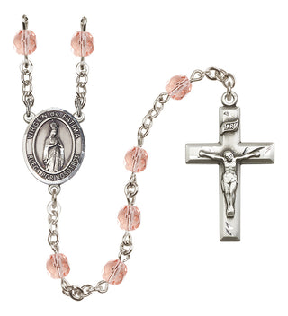 Silver Plated 6mm Fire Polished Our Lady of Fatima Rosary in Pink