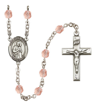 Silver Plated 6mm Fire Polished Saint Isaac Jogues Rosary in Pink