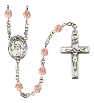 Silver Plated 6mm Fire Polished Saint Ignatius of Loyola Rosary in Pink