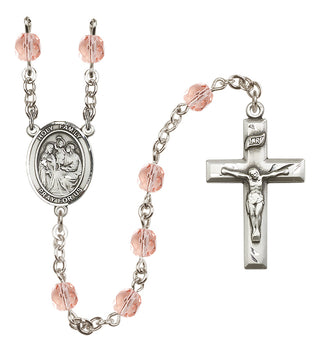 Silver Plated 6mm Fire Polished Holy Family Rosary in Pink