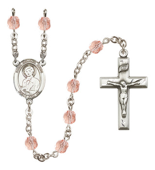 Silver Plated 6mm Fire Polished Saint Dominic Savio Rosary in Pink