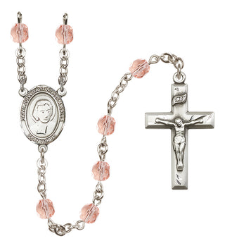 Silver Plated 6mm Fire Polished Saint John Baptist de la Salle Rosary in Pink