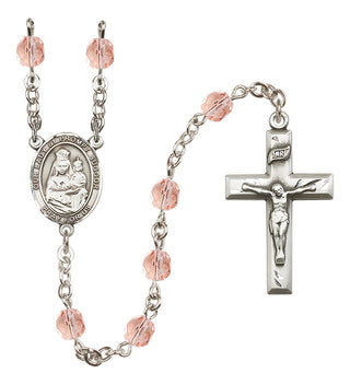 Silver Plated 6mm Fire Polished Our Lady of Prompt Succor Rosary in Pink