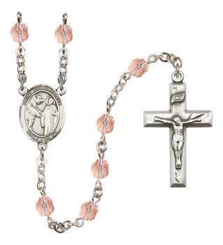 Silver Plated 6mm Fire Polished Saint Columbanus Rosary in Pink