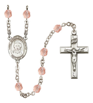 Silver Plated 6mm Fire Polished Saint Joseph Freinademetz Rosary in Pink