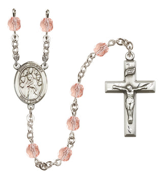 Silver Plated 6mm Fire Polished Saint Felicity Rosary in Pink