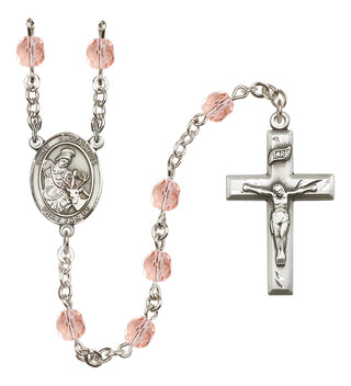 Silver Plated 6mm Fire Polished Saint Eustachius Rosary in Pink