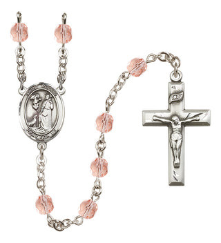 Silver Plated 6mm Fire Polished Saint Rocco Rosary in Pink