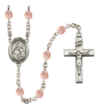 Silver Plated 6mm Fire Polished Saint Marina Rosary in Pink