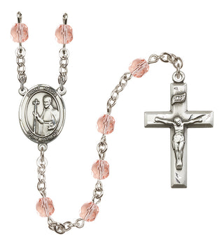Silver Plated 6mm Fire Polished Saint Regis Rosary in Pink