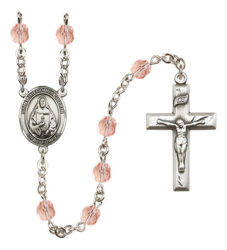 Silver Plated 6mm Fire Polished Saint Theodora Rosary in Pink