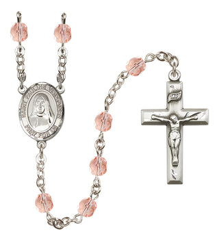 Silver Plated 6mm Fire Polished Saint Pauline Visintainer Rosary in Pink