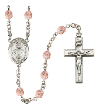 Silver Plated 6mm Fire Polished Saint Peter Chanel Rosary in Pink