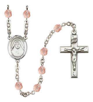 Silver Plated 6mm Fire Polished Saint Alphonsa of India Rosary in Pink