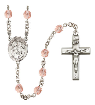 Silver Plated 6mm Fire Polished Saints Peter & Paul Rosary in Pink