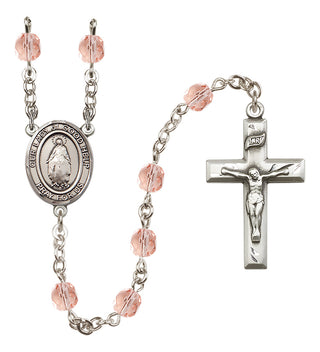 Silver Plated 6mm Fire Polished Our Lady of Good Help Rosary in Pink