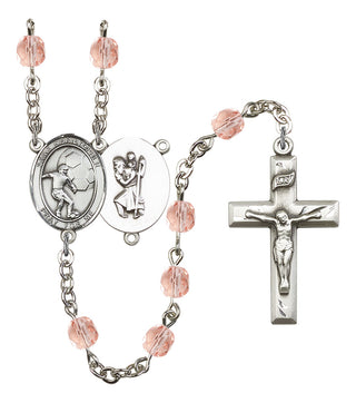 Saint Christopher and Soccer Rosary with Pink Beads