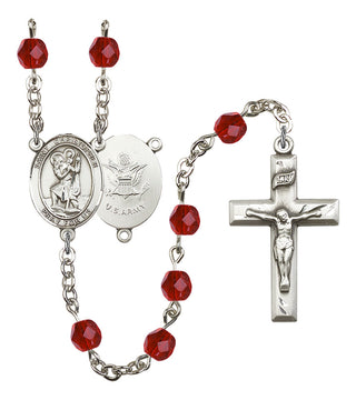 Saint Christopher and Army Rosary with Ruby Beads