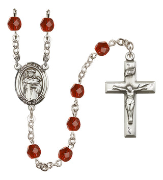 Silver Plated 6mm Fire Polished Saint Casimir of Poland Rosary in Ruby