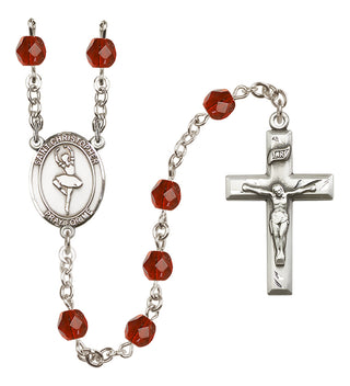Silver Plated 6mm Fire Polished Saint Christopher/Dance Rosary in Ruby