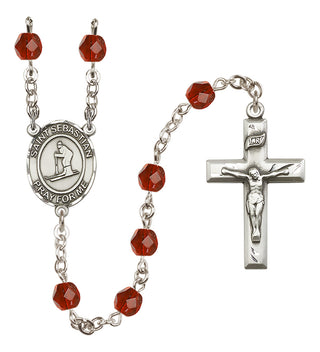 Silver-Plated 6mm Saint Sebastian/Skiing Rosary