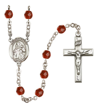 Silver Plated 6mm Fire Polished Saint Isaiah Rosary in Ruby