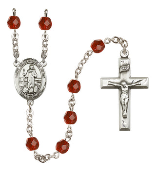 Silver Plated 6mm Fire Polished Saint Bernadine of Sienna Rosary in Ruby