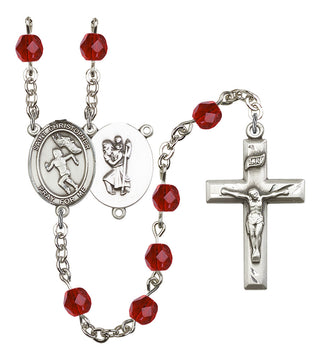 Saint Christopher and Track&Field Rosary with Ruby Beads