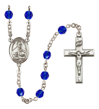 Silver Plated 6mm Fire Polished Saint Albert the Great Rosary in Sapphire
