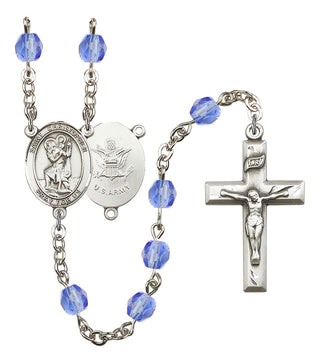 Saint Christopher and Army Rosary with Sapphire Beads