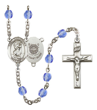 Saint Christopher and Coast Guard Rosary with Sapphire Beads