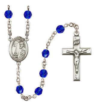 Silver Plated 6mm Fire Polished Saint Elmo Rosary in Sapphire