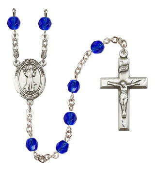 Silver Plated 6mm Fire Polished Saint Francis of Assisi Rosary in Sapphire